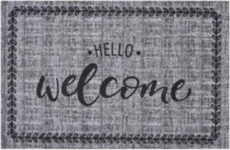 Deurmat ""Hello Welcome" met sierrand - Grijs / Zwart - Polyamide - 40 x 60 cm Deurmat ""Hello Welcome" met sierrand - Grijs / Zwart - Polyamide - 40 x 60 cm
