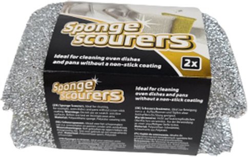 Schuurspons spons - Zilver - Polyurethaan / Polyester - 12 x 3 x 7 cm - Set van 2 Schuurspons spons - Zilver - Polyurethaan / Polyester - 12 x 3 x 7 cm - Set van 2