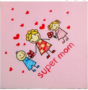 Servetten "Super Mom" - Roze / Multicolor - Papier - 25 x 25 cm - 20 stuks Servetten "Super Mom" - Roze / Multicolor - Papier - 25 x 25 cm - 20 stuks