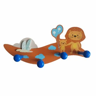 _Kapstok kinderkamer Leeuwen - Bruin / Blauw - Hout - 4 haken - 28 x 7 x 10.5 cm _Kapstok kinderkamer Leeuwen - Bruin / Blauw - Hout - 4 haken - 28 x 7 x 10.5 cm