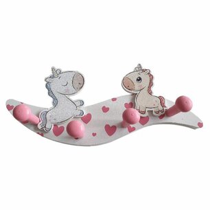 _Kapstok kinderkamer Unicorn - Wit / Roze - Hout - 4 haken - 28 x 7 x 10.5 cm _Kapstok kinderkamer Unicorn - Wit / Roze - Hout - 4 haken - 28 x 7 x 10.5 cm