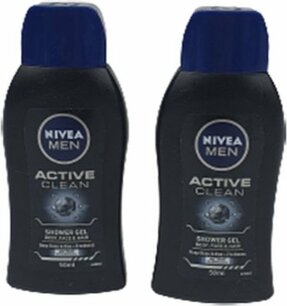 Nivea Active Clean douchegel reisformaat - Grijs / Blauw - Kunststof - 50 ml - Set van 2 - Reisflesje - Reisshampoo - Nivea Nivea Active Clean douchegel reisformaat - Grijs / Blauw - Kunststof - 50 ml - Set van 2 - Reisflesje - Reisshampoo - Nivea