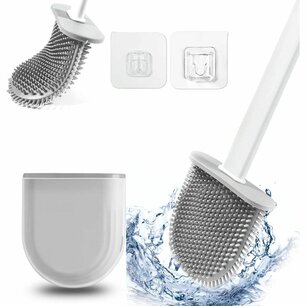 Trendy flexibele toilet borstel met houder - Grijs / Wit - Kunststof / Rubber - l 36 cm - Toilet - Borstel - Toiletborstel - Flexible toilet brush Trendy flexibele toilet borstel met houder - Grijs / Wit - Kunststof / Rubber - l 36 cm - Toilet - Borstel - Toiletborstel - Flexible toilet brush
