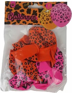 Ballonnen Party Animals - Panter print - Oranje / Roze - Latex - 8 Stuks Ballonnen Party Animals - Panter print - Oranje / Roze - Latex - 8 Stuks