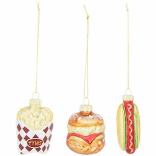 Foute kerstballen / Glazen kersthangers – Foute kerst – Over the top kerstbal – Set van 3 kerst hangers – Friet , Hamburger, Hotdog – Bruin tinten Foute kerstballen / Glazen kersthangers – Foute kerst – Over the top kerstbal – Set van 3 kerst hangers – Friet , Hamburger, Hotdog – Bruin tinten