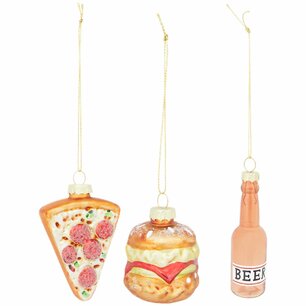 Foute kerstballen / Glazen kersthangers – Foute kerst – Over the top kerstbal – Set van 3 kerst hangers – Pizza, bier, hamburger Foute kerstballen / Glazen kersthangers – Foute kerst – Over the top kerstbal – Set van 3 kerst hangers – Pizza, bier, hamburger