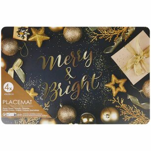 Placemat met tekst ''Merry & Bright - Goud / Zwart - Polypropyleen - 43 x 28 cm - Set van 4 - Eten - Merry christmas Placemat met tekst ''Merry & Bright - Goud / Zwart - Polypropyleen - 43 x 28 cm - Set van 4 - Eten - Merry christmas