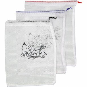 Herbruikbare groente zakjes - Wit / Zwart - Polyester - 28 x 35 cm - Set van 3 - Reusable vegetable bags - Duurzaam Herbruikbare groente zakjes - Wit / Zwart - Polyester - 28 x 35 cm - Set van 3 - Reusable vegetable bags - Duurzaam