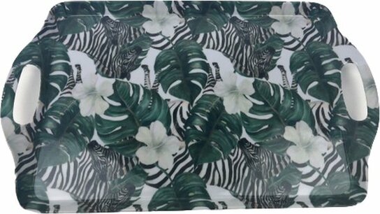 Trendy dienblad DARA met zebra en plant motief - Groen / Zwart / Wit - Kunststof - 38 x 23,5 cm - Dienblad - Serveerblad - Serveren Trendy dienblad DARA met zebra en plant motief - Groen / Zwart / Wit - Kunststof - 38 x 23,5 cm - Dienblad - Serveerblad - Serveren