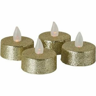 LED theelichten - Goud - Glitter - Kerst - Kunststof - Set van 4 - Waxinelichtjes - Theelichtjes - Feest - Verjaardag - Bruiloft - Feestdagen LED theelichten - Goud - Glitter - Kerst - Kunststof - Set van 4 - Waxinelichtjes - Theelichtjes - Feest - Verjaardag - Bruiloft - Feestdagen