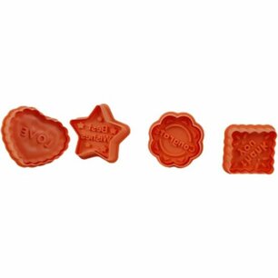 Koekjes uitsteker met tekst - Koraal Oranje - Kunststof - 4 Stuks Koekjes uitsteker met tekst - Koraal Oranje - Kunststof - 4 Stuks