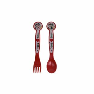 Kinderbestek Mickey En Minnie Mouse Kerst - Rood / Wit - Kunststof - 2 stuks - Vork / Lepel - Eten - Bestek - Kinderservies Kinderbestek Mickey En Minnie Mouse Kerst - Rood / Wit - Kunststof - 2 stuks - Vork / Lepel - Eten - Bestek - Kinderservies