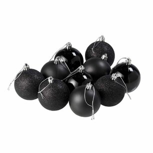 Kerstballen Set - Zwart - Mat / Glitter / Glans - Kerstversiering - Kunststof - Set van 10 stuks - Kerstboomversiering Kerstballen Set - Zwart - Mat / Glitter / Glans - Kerstversiering - Kunststof - Set van 10 stuks - Kerstboomversiering