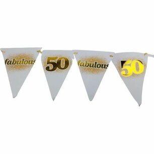Vlaggenlijn Fabulous 50 - Wit / Goud - Karton - 10 m Vlaggenlijn Fabulous 50 - Wit / Goud - Karton - 10 m