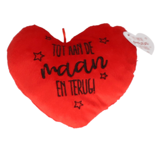 Kussen '' Tot aan de maan en terug! '' - Hartje - Rood - Valentijn - Hart Kussentje - Polyester Kussen '' Tot aan de maan en terug! '' - Hartje - Rood - Valentijn - Hart Kussentje - Polyester