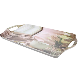 Trendy dienblad PASSION COLLECTION bloemetjes / theekopje motief - Roze/Wit - Kunststof - 32 x 23,5 cm - Dienblad - Serveerblad - Serveren Trendy dienblad PASSION COLLECTION bloemetjes / theekopje motief - Roze/Wit - Kunststof - 32 x 23,5 cm - Dienblad - Serveerblad - Serveren