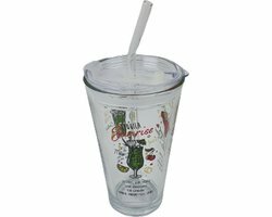 Drinkbeker met rietje "Tequila Sunrise" - Transparant / Multicolor - Glas - ⌀ 8,5 x h 15 cm Drinkbeker met rietje "Tequila Sunrise" - Transparant / Multicolor - Glas - ⌀ 8,5 x h 15 cm