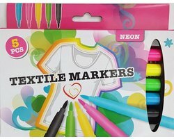 Textielmarkers Neon - Roze / Multicolor - Kunststof - 5 Stuks Textielmarkers Neon - Roze / Multicolor - Kunststof - 5 Stuks