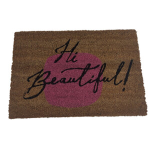 Deurmat met tekst ''Hi beautiful!'' - Bruin / Roze - kokosvezels / Latex - 40 x 60 cm Deurmat met tekst ''Hi beautiful!'' - Bruin / Roze - kokosvezels / Latex - 40 x 60 cm