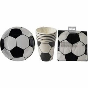 Voetbal feestpakket - Wit / Zwart - Papier / Karton - Set van 3 - Servetten / Bordjes / Bekertjes Voetbal feestpakket - Wit / Zwart - Papier / Karton - Set van 3 - Servetten / Bordjes / Bekertjes