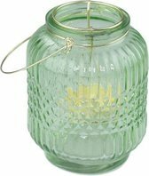 Mini Theelicht Lantaarn met hengsel - Groen/Goud - Glas Mini Theelicht Lantaarn met hengsel - Groen/Goud - Glas