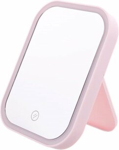 Spiegel met LED verlichting - Roze - Kunststof / Glas - Oplaadbaar - 3 licht standen - 17,5 x 13 x 2,3 cm Spiegel met LED verlichting - Roze - Kunststof / Glas - Oplaadbaar - 3 licht standen - 17,5 x 13 x 2,3 cm