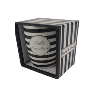 Mok met tekst "Hello Sunshine" - Zwart / Wit - Keramiek - Geschenkverpakking - Cadeau