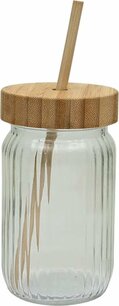 Drinkbekers Bamboe en Rietje - Set van 2 - Deksel - 7 x 7 x 13.5 cm - 400ML Drinkbekers Bamboe en Rietje - Set van 2 - Deksel - 7 x 7 x 13.5 cm - 400ML