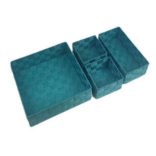 Opbergmanden HANNEKE - Geweven lint - Turquoise - Set van 4 Opbergmanden HANNEKE - Geweven lint - Turquoise - Set van 4