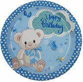 Papieren Bordjes ' Happy Birthday ' - 10 stuks - 18 x 18 cm - Blauw - Jongens - Beer - Baby Papieren Bordjes ' Happy Birthday ' - 10 stuks - 18 x 18 cm - Blauw - Jongens - Beer - Baby