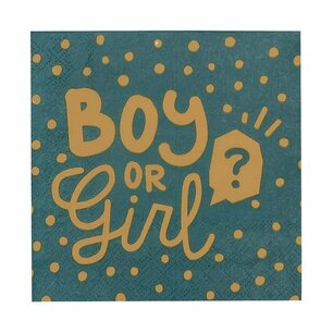 Boy Or Girl ? Servetten - Blauw / Petrol / Goud - Gender Reveal Party - Papier - Geboorte - 6,5 x 6,5 cm - 12 Stuks Boy Or Girl ? Servetten - Blauw / Petrol / Goud - Gender Reveal Party - Papier - Geboorte - 6,5 x 6,5 cm - 12 Stuks