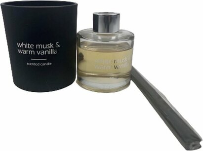 Home Fragarance geschenkset "White Musk & Warm Vanilla" - Zwart / Transparant - Glas Home Fragarance geschenkset "White Musk & Warm Vanilla" - Zwart / Transparant - Glas