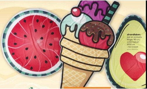 Handdoek Meloen & Icecream : 2 stranddoeken familiekorting - 2 strandlaken - Maat 180 cm x 80 cm Handdoek Meloen & Icecream : 2 stranddoeken familiekorting - 2 strandlaken - Maat 180 cm x 80 cm
