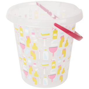 Transparante Emmer met roze handvat - Print Schoonmaakartikelen - 12 liter inhoud - Schoonmaakemmer Transparante Emmer met roze handvat - Print Schoonmaakartikelen - 12 liter inhoud - Schoonmaakemmer