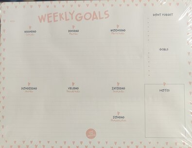 Weekplanner Wit / Roze - ' Weekly Goals ' - 33 cm x 25 cm - Schoolplanner - Papier Planner - Weekplanning Weekplanner Wit / Roze - ' Weekly Goals ' - 33 cm x 25 cm - Schoolplanner - Papier Planner - Weekplanning