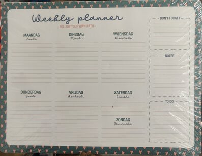 Weekplanner Groen met roze hartjes - 'Weekly Planner ' - 33 cm x 25 cm - Schoolplanner - Papier Planner - Weekplanning Weekplanner Groen met roze hartjes - 'Weekly Planner ' - 33 cm x 25 cm - Schoolplanner - Papier Planner - Weekplanning