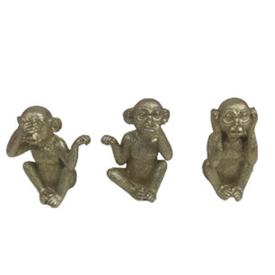 Trendy Deco Aapjes - Aap - Horen Zien Zwijgen - Goud - Polyresin / Aardewerk - 6,4 x 4,8 x 7,9 cm - Set van 3 Trendy Deco Aapjes - Aap - Horen Zien Zwijgen - Goud - Polyresin / Aardewerk - 6,4 x 4,8 x 7,9 cm - Set van 3