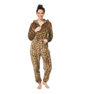 Onesie met panter motief - Bruin - Polyester - Maat L / XL - Vrouw - Huispak Onesie met panter motief - Bruin - Polyester - Maat L / XL - Vrouw - Huispak
