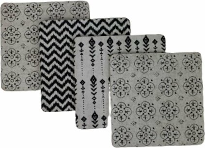 Onderzetters EELCO - Leuke patronen - Vierkant - Zwart / Wit - Hout - 9 x 9 cm - Set van 4 Onderzetters EELCO - Leuke patronen - Vierkant - Zwart / Wit - Hout - 9 x 9 cm - Set van 4