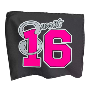 Grote Sweet 16 "Sixteen" Vlag - Zwart / Roze - Polyester - Verjaardag - Vierkant - 95 x 95 cm Grote Sweet 16 "Sixteen" Vlag - Zwart / Roze - Polyester - Verjaardag - Vierkant - 95 x 95 cm