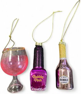 Glazen Kerstornamenten Bubbly Pink - Set van 3 Glazen Kerstornamenten Bubbly Pink - Set van 3