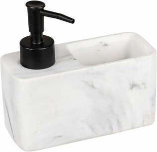Luxe Marmer look Zeepdispenser met bakje - Wit/ Grijs - Polyresin - 14,5 x 6 x 13,5 cm - Met handige voor Sponsjes - Afwasmiddeldispenser Marmerkleurig, zeepdispenser voor de keuken in marmerlook met handig sponsvak, , v Luxe Marmer look Zeepdispenser met bakje - Wit/ Grijs - Polyresin - 14,5 x 6 x 13,5 cm - Met handige voor Sponsjes - Afwasmiddeldispenser Marmerkleurig, zeepdispenser voor de keuken in marmerlook met handig sponsvak, , v