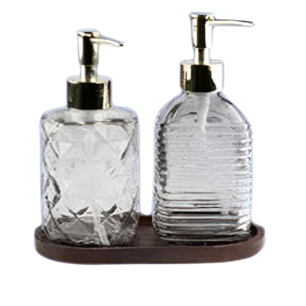 Luxe Zeepdispenser RIVER - Set van 2 - Blauw / Goud - Transparant - Houten Plankje Glas - 18 x 7 cm – Moderne Handzeepdispensers Badkamer & Keuken – Navulbaar Design Accessoire voor Wastafel of Aanrecht Luxe Zeepdispenser RIVER - Set van 2 - Blauw / Goud - Transparant - Houten Plankje Glas - 18 x 7 cm – Moderne Handzeepdispensers Badkamer & Keuken – Navulbaar Design Accessoire voor Wastafel of Aanrecht