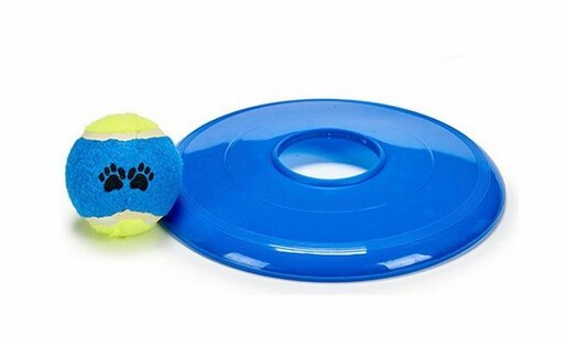 Honden frisbee & tennisbal - Blauw / Geel - Kunststof - Ø 12 & Ø 6 cm - Rond Honden frisbee & tennisbal - Blauw / Geel - Kunststof - Ø 12 & Ø 6 cm - Rond