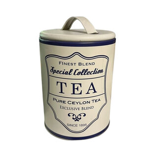 Voorraadblik OTTO met tekst 'Tea'' en Hendel - Maat M - Wit / Zwart - Metaal - Ø 13,5 x 16 cm - Opbergblik - Koffieblik - Luchtdicht - Keukenaccessoire Voorraadblik OTTO met tekst 'Tea'' en Hendel - Maat M - Wit / Zwart - Metaal - Ø 13,5 x 16 cm - Opbergblik - Koffieblik - Luchtdicht - Keukenaccessoire