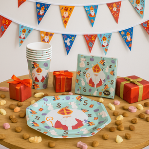 Sinterklaas Feest set - Groen / Multicolour - 8 bordjes - 8 bekertjes - 20 servetten - Sinterklaasversiering Sinterklaas Feest set - Groen / Multicolour - 8 bordjes - 8 bekertjes - 20 servetten - Sinterklaasversiering