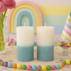 Kaars rustiek BAILEY - Wit / Lichtblauw - Paraffine - Ø 6.5 cm x h 13 cm - Set van 2