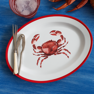 Bord CRAB - Rood / Wit - Melamine - Ovaal - Set van 2 - Kreeft Bord CRAB - Rood / Wit - Melamine - Ovaal - Set van 2 - Kreeft
