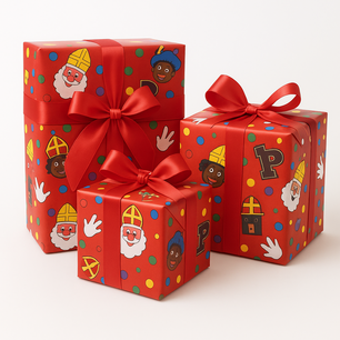 Sinterklaas Inpakpapier - Rood / Assorti - Cadeaupapier - Papier - 200 x 70 cm - Set van 2 - Sint