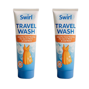 Reiswasmiddel  Swirl Travel Wash – Set van 2 - 100 ml - Reisset Wasmiddel - Tot 20 Wasbeurten per tube - Voor Warm en Koud Water - Cotton Fresh Geur
